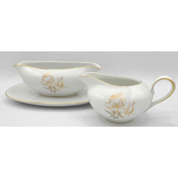 Vtg KPM Krister China Germany Sauce Gravy Boat and Creamer. Gold Rose Design - Picture 3 of 16